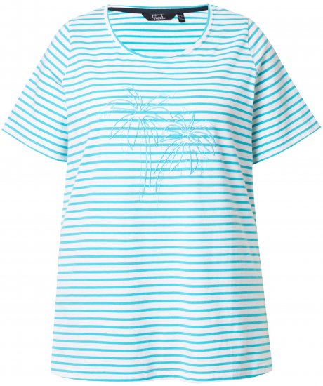 Ulla Popken Palm Tree Embroidered Tee Deep Aqua - Trykte T-shirts til kvinder - 