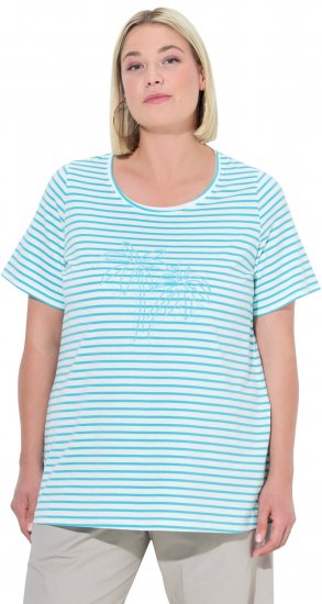 Ulla Popken Palm Tree Embroidered Tee Deep Aqua - Trykte T-shirts til kvinder - 
