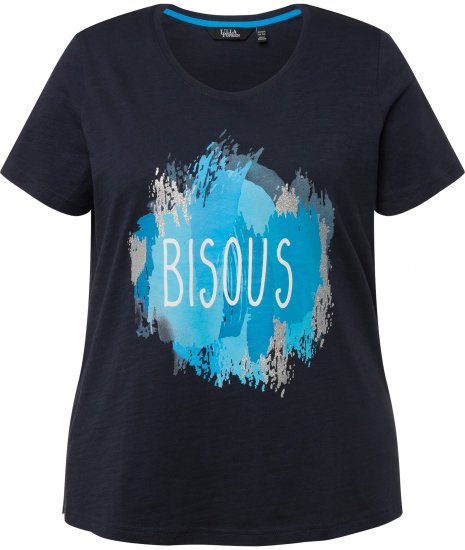 Ulla Popken BISOUS Short Sleeve Graphic Tee Navy Blue - Trykte T-shirts til kvinder - 