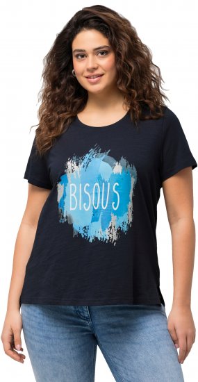 Ulla Popken BISOUS Short Sleeve Graphic Tee Navy Blue - Trykte T-shirts til kvinder - 