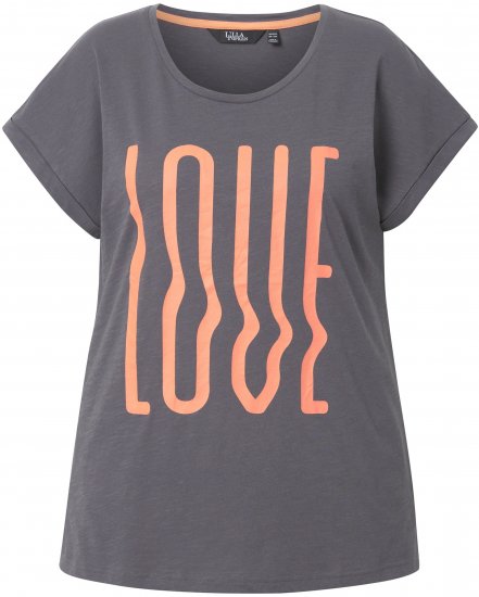 Ulla Popken LOVE Short Sleeve Graphic Tee Graphite Grey - Trykte T-shirts til kvinder - Printede T-shirts til Damer