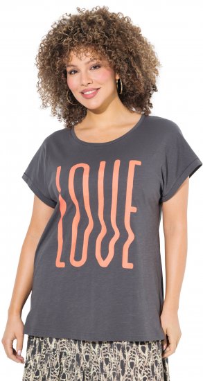Ulla Popken LOVE Short Sleeve Graphic Tee Graphite Grey - Trykte T-shirts til kvinder - Printede T-shirts til Damer
