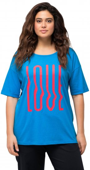 Ulla Popken LOVE Short Sleeve Graphic Tee Sapphire Blue - Trykte T-shirts til kvinder - 