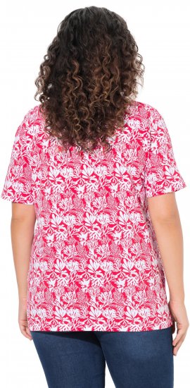 Ulla Popken Coral Reef Printed Short Sleeve V-Neck Tee Lychee - Trykte T-shirts til kvinder - Printede T-shirts til Damer