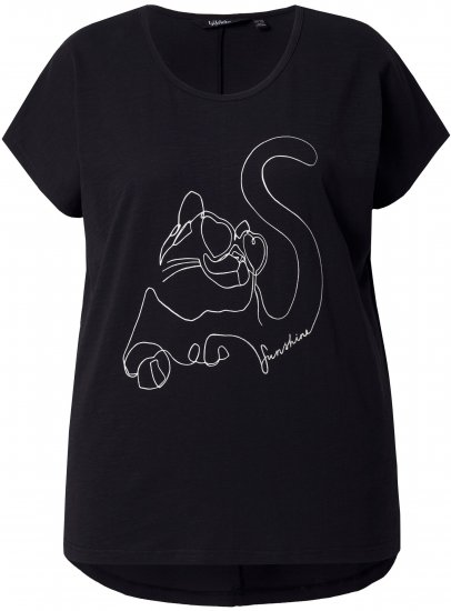 Ulla Popken Metallic Animal Cap Sleeve Graphic Tee Black - Trykte T-shirts til kvinder - 