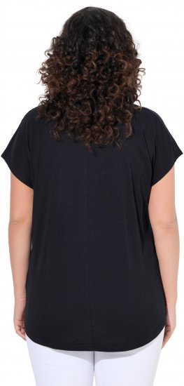 Ulla Popken Metallic Animal Cap Sleeve Graphic Tee Black - Trykte T-shirts til kvinder - 