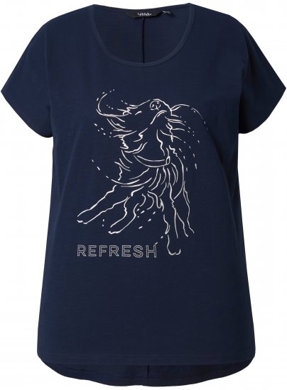 Ulla Popken Metallic Animal Cap Sleeve Graphic Tee Navy - Trykte T-shirts til kvinder - 