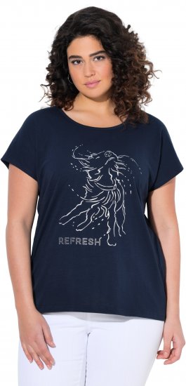 Ulla Popken Metallic Animal Cap Sleeve Graphic Tee Navy - Trykte T-shirts til kvinder - 