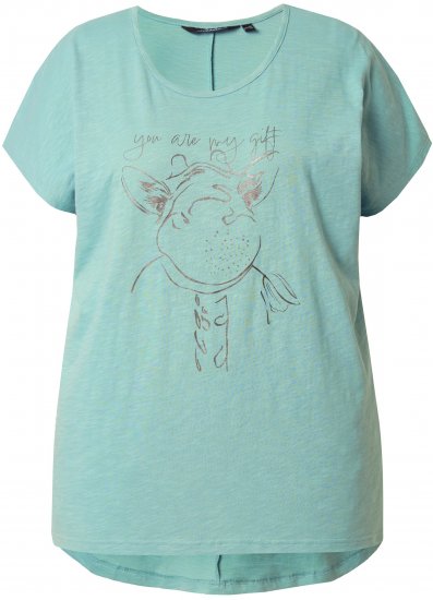 Ulla Popken Metallic Animal Cap Sleeve Graphic Tee Light Green - Trykte T-shirts til kvinder - Printede T-shirts til Damer