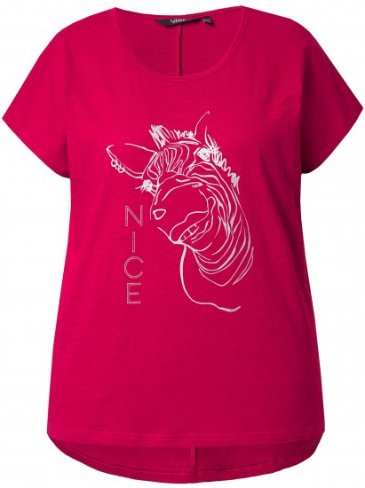 Ulla Popken Metallic Animal Cap Sleeve Graphic Tee Dark Raspberry - Trykte T-shirts til kvinder - 