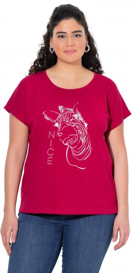 Ulla Popken Metallic Animal Cap Sleeve Graphic Tee Dark Raspberry - Trykte T-shirts til kvinder - 