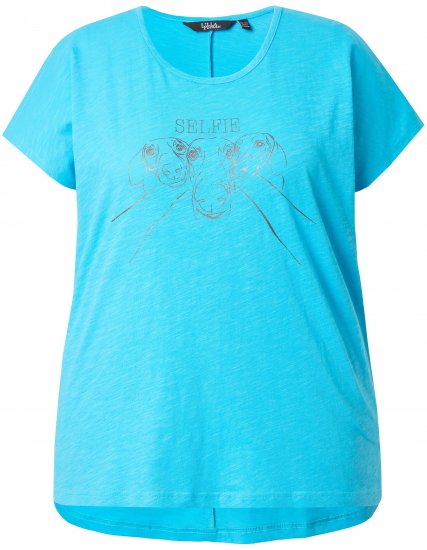 Ulla Popken Metallic Animal Cap Sleeve Graphic Tee Deep Aqua - Trykte T-shirts til kvinder - Printede T-shirts til Damer