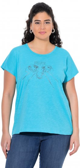 Ulla Popken Metallic Animal Cap Sleeve Graphic Tee Deep Aqua - Trykte T-shirts til kvinder - Printede T-shirts til Damer