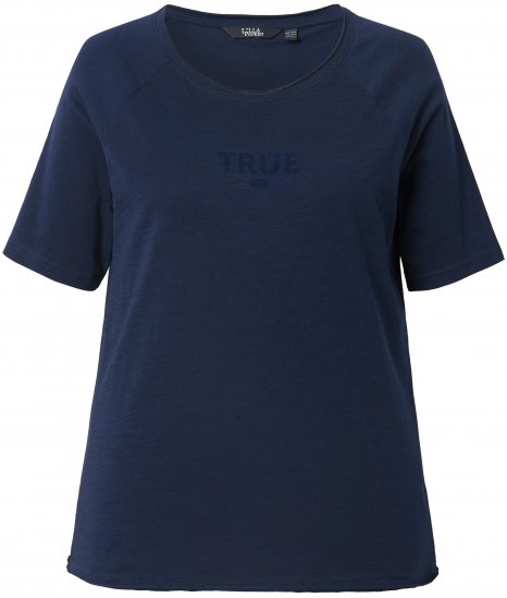 Ulla Popken TRUE Lettering Short Sleeve Tee Navy Blue - Trykte T-shirts til kvinder - 