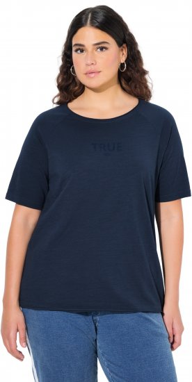 Ulla Popken TRUE Lettering Short Sleeve Tee Navy Blue - Trykte T-shirts til kvinder - 