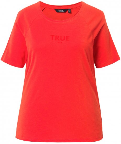 Ulla Popken TRUE Lettering Short Sleeve Tee Neon Red - Trykte T-shirts til kvinder - 