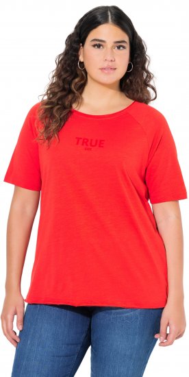 Ulla Popken TRUE Lettering Short Sleeve Tee Neon Red - Trykte T-shirts til kvinder - 