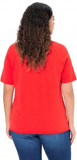 Ulla Popken TRUE Lettering Short Sleeve Tee Neon Red - Trykte T-shirts til kvinder - 