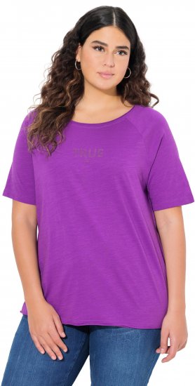 Ulla Popken TRUE Lettering Short Sleeve Tee Purple - Trykte T-shirts til kvinder - 