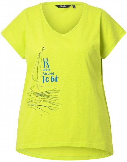 Ulla Popken Half-Sleeve A-line V-Neck Boat Pattern T-Shirt Lime - Trykte T-shirts til kvinder - 