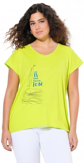 Ulla Popken Half-Sleeve A-line V-Neck Boat Pattern T-Shirt Lime - Trykte T-shirts til kvinder - 