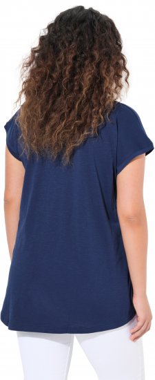 Ulla Popken Half-Sleeve A-line V-Neck Boat Pattern T-Shirt Ink Blue - Trykte T-shirts til kvinder - 
