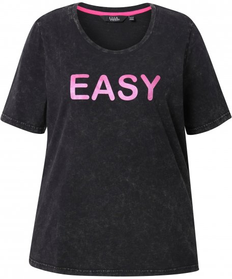 Ulla Popken Easy Short Sleeve Acid Wash Graphic Tee Black - Trykte T-shirts til kvinder - Printede T-shirts til Damer
