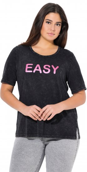 Ulla Popken Easy Short Sleeve Acid Wash Graphic Tee Black - Trykte T-shirts til kvinder - Printede T-shirts til Damer
