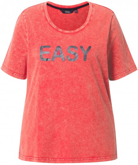 Ulla Popken Easy Short Sleeve Acid Wash Graphic Tee Light Red - Trykte T-shirts til kvinder - 