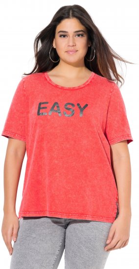 Ulla Popken Easy Short Sleeve Acid Wash Graphic Tee Light Red - Trykte T-shirts til kvinder - 