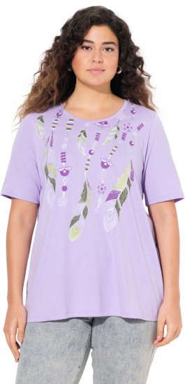 Ulla Popken Metallic Feather Short Sleeve Graphic Tee Lavender - Trykte T-shirts til kvinder - 