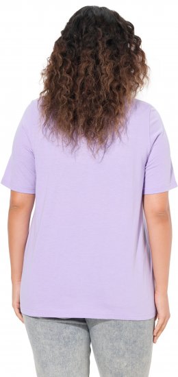 Ulla Popken Metallic Feather Short Sleeve Graphic Tee Lavender - Trykte T-shirts til kvinder - 