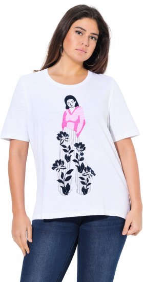 Ulla Popken Flocked Short Sleeve Graphic Tee Snow White - Trykte T-shirts til kvinder - 