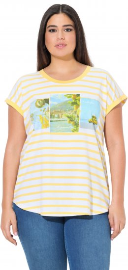 Ulla Popken Striped Short Sleeve Citrus Graphic Tee Sun Yellow - Trykte T-shirts til kvinder - 