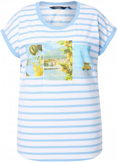 Ulla Popken Striped Short Sleeve Citrus Graphic Tee Light Blue - Trykte T-shirts til kvinder - 