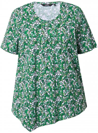 Ulla Popken Floral Pointed Hem Short Sleeve Tee Green - Trykte T-shirts til kvinder - 