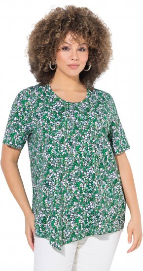 Ulla Popken Floral Pointed Hem Short Sleeve Tee Green - Trykte T-shirts til kvinder - 