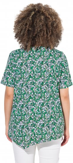 Ulla Popken Floral Pointed Hem Short Sleeve Tee Green - Trykte T-shirts til kvinder - 
