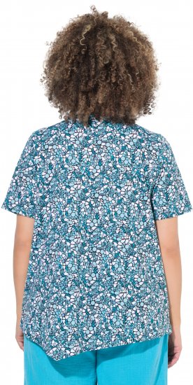 Ulla Popken Floral Pointed Hem Short Sleeve Tee Deep Aqua - Trykte T-shirts til kvinder - 