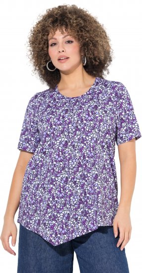 Ulla Popken Floral Pointed Hem Short Sleeve Tee Purple - Trykte T-shirts til kvinder - 