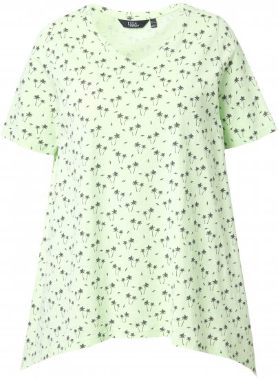 Ulla Popken Palm Tree Print Pointed Hem Tee Lett Lime - Trykte T-shirts til kvinder - 