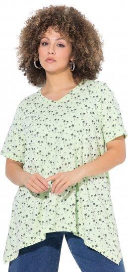 Ulla Popken Palm Tree Print Pointed Hem Tee Lett Lime - Trykte T-shirts til kvinder - 