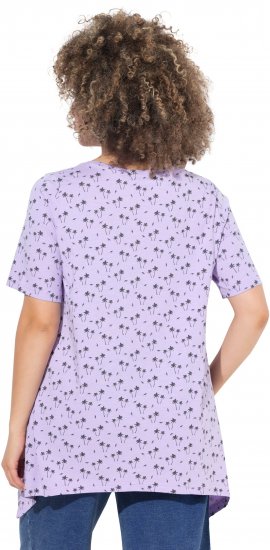 Ulla Popken Palm Tree Print Pointed Hem Tee Lavender - Trykte T-shirts til kvinder - 