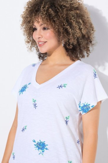 Ulla Popken Cross Stitch Short Sleeve Tee Snow White - Trykte T-shirts til kvinder - Printede T-shirts til Damer
