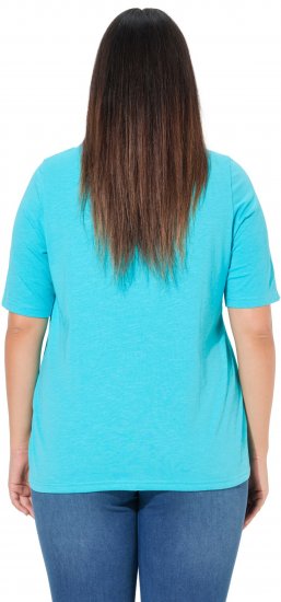Ulla Popken Ride The Wave Short Sleeve V-Neck Graphic Tee Deep Aqua - Trykte T-shirts til kvinder - 