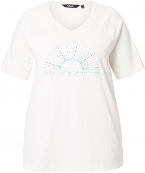Ulla Popken Embroidered Sunrise Lettering Tee Off-White - Trykte T-shirts til kvinder - 