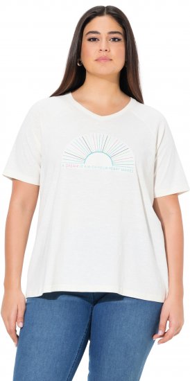 Ulla Popken Embroidered Sunrise Lettering Tee Off-White - Trykte T-shirts til kvinder - 