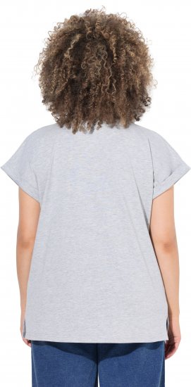 Ulla Popken Long Beach Lettering Cap Sleeve Tee Light Grey Melange - Trykte T-shirts til kvinder - 