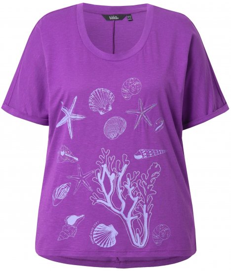 Ulla Popken Marine Print Short Sleeve Tee Purple - Trykte T-shirts til kvinder - 
