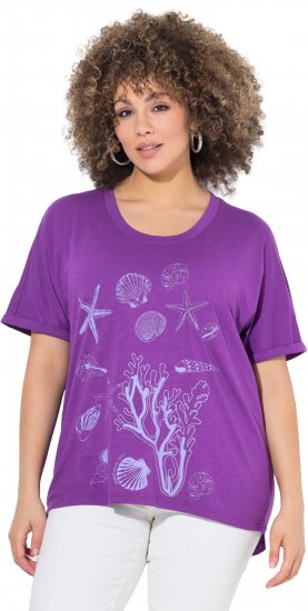Ulla Popken Marine Print Short Sleeve Tee Purple - Trykte T-shirts til kvinder - 
